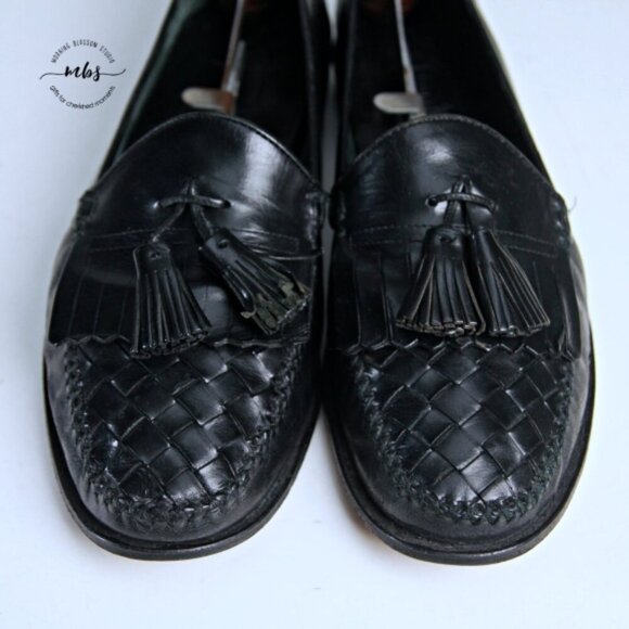 Cole Haan Weave  Leather Tasseled Loafers Black Men 8.5* - Picture 9 of 15